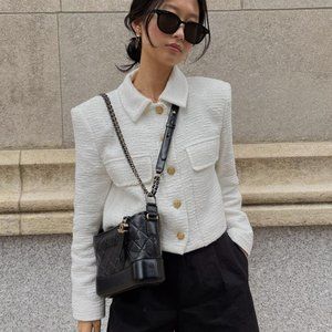 Zara textured wave cropped blazer, white/cream NWT (looks like Chanel bouclé)